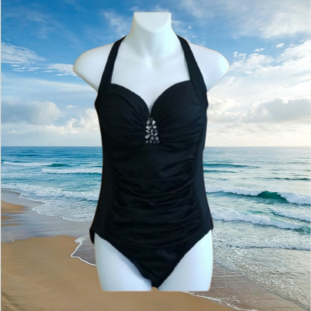 🎈SOLD🎈NWT Jantzen Black Glam Jeweled Swimsuit 12 - Picture 1 of 11